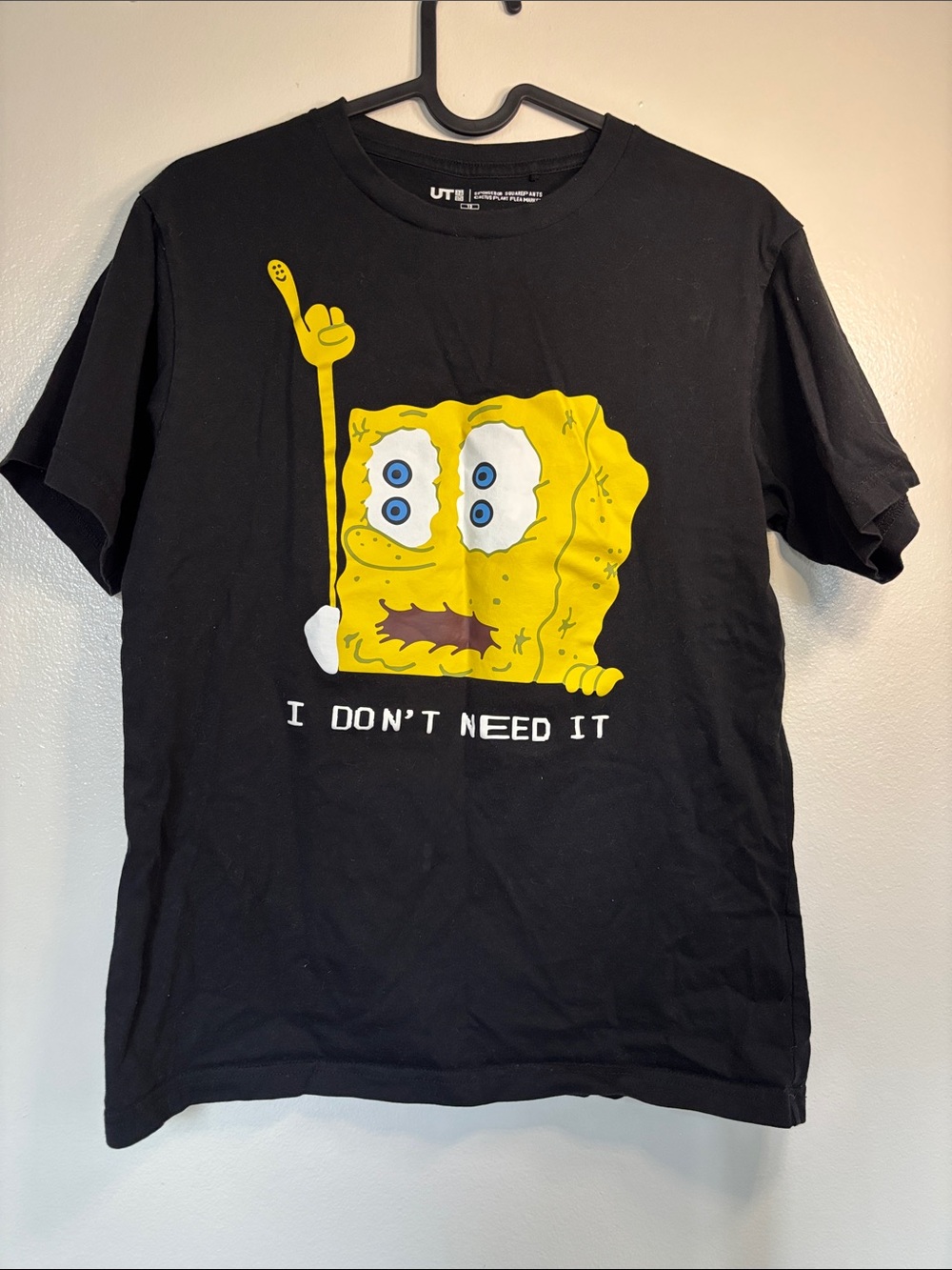Uniqlo Black Tee with Yellow SpongeBob Graphic